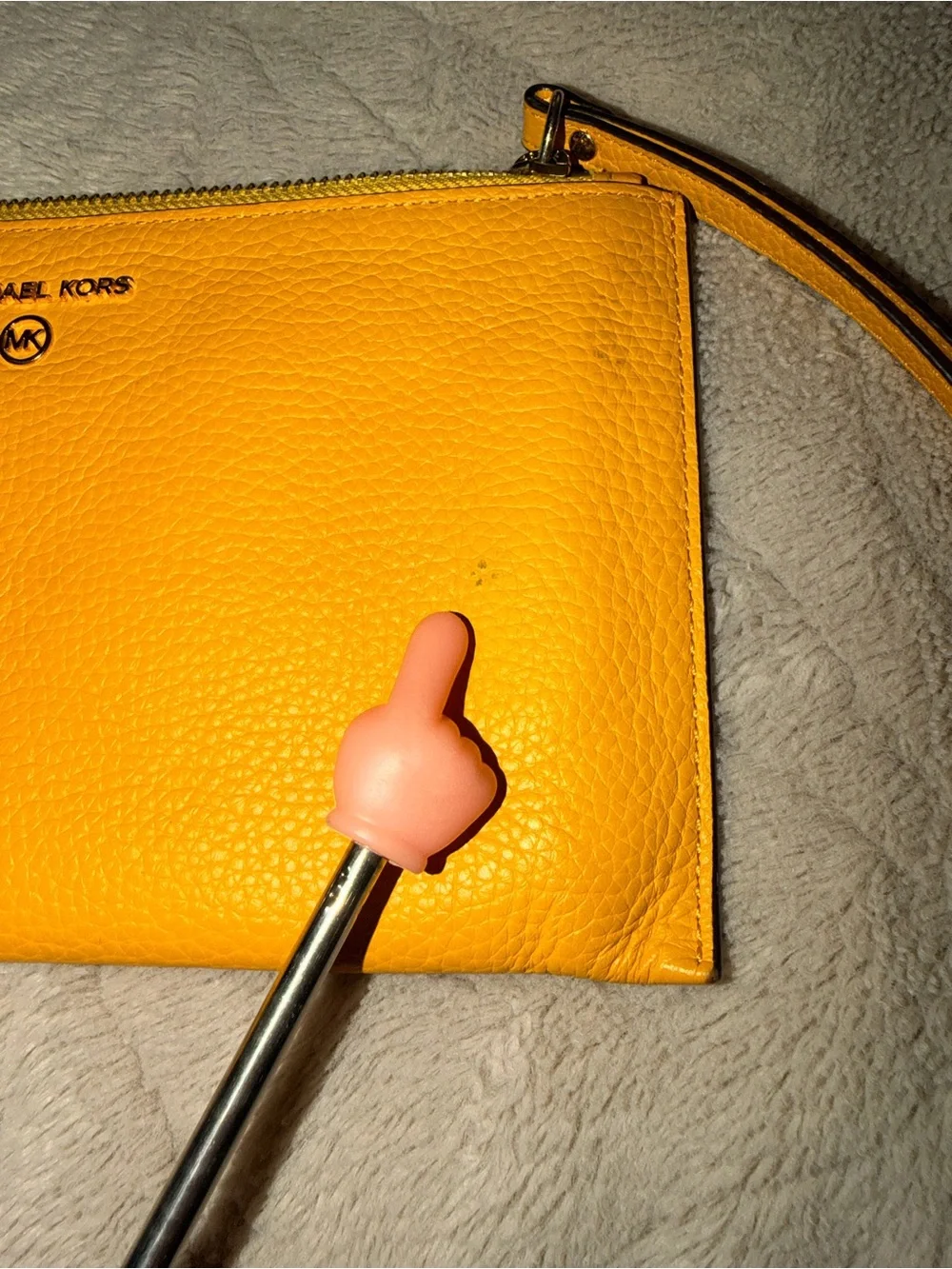 Michael Kors Jet Set Travel XL Zip Clutch Wristlet pebbled Leather Yellow GUC